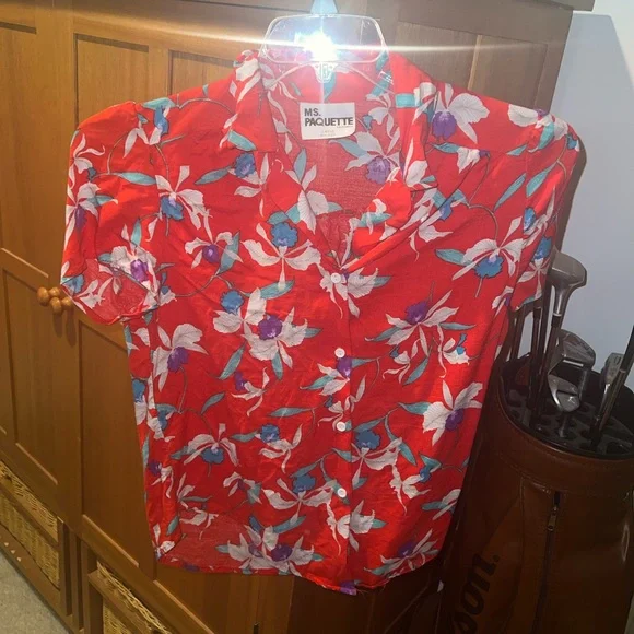 Vintage Floral Red Button Up Blouse Top - Picture 3 of 6